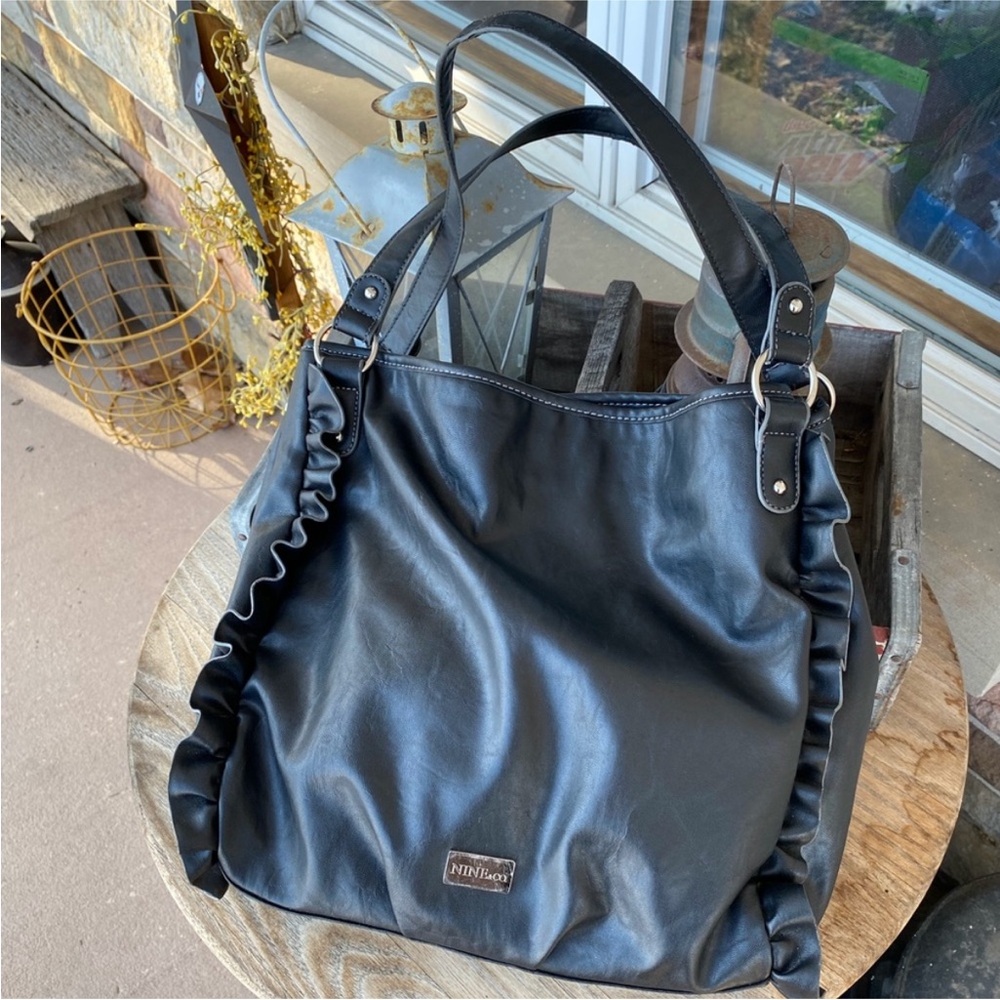 Nine & Co Black Ruffle Trimmed Shoulder Bag